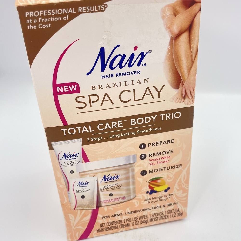 Nair Brazilian Spa Clay Total Care BODY TRIO Hair Removal Kit Arms Legs‎ Bikini